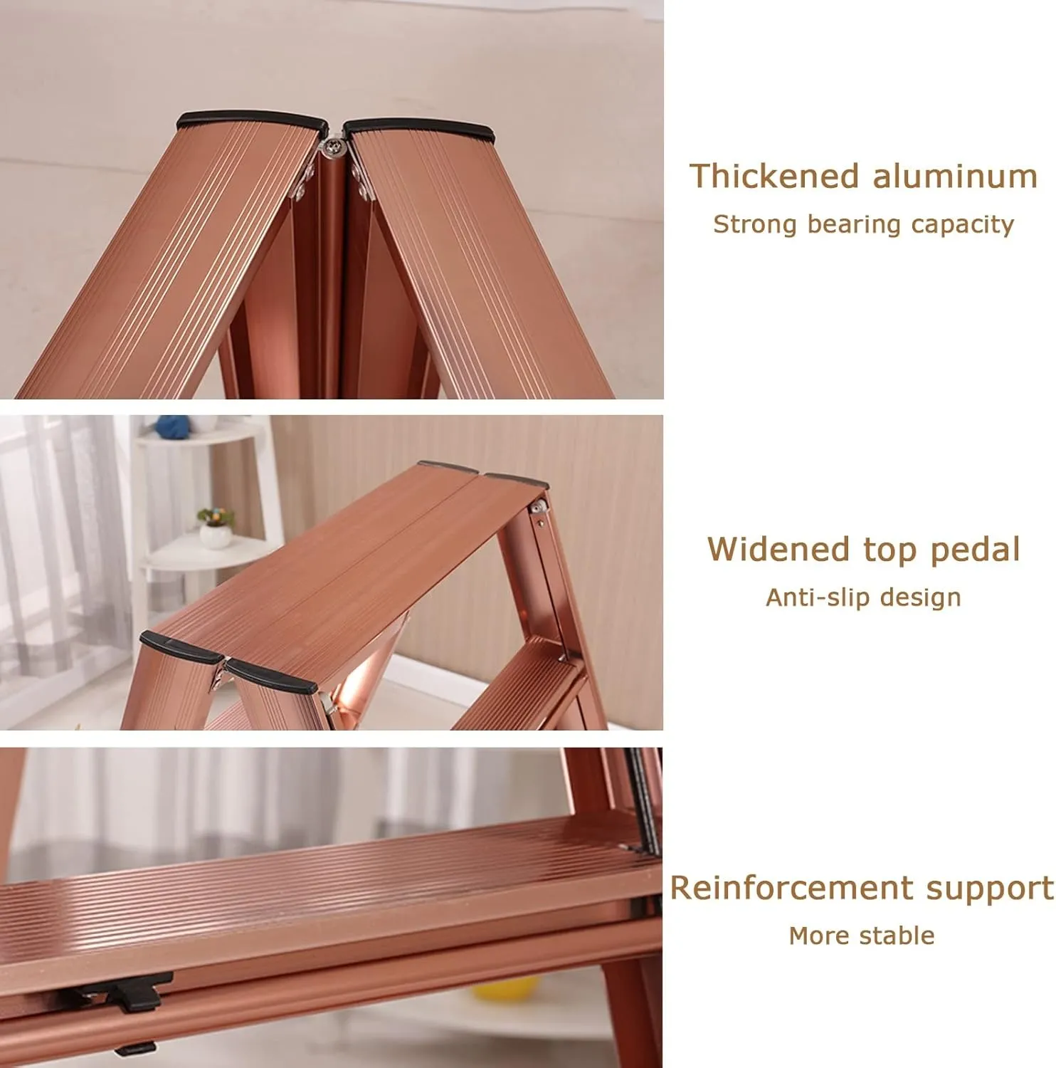 Household Drying Rack Multi-Function Stair Herringbone Ladder Thickened Aluminum Alloy Folding Ladder (Color : Champagne Gold Color, Size : 4 Steps)