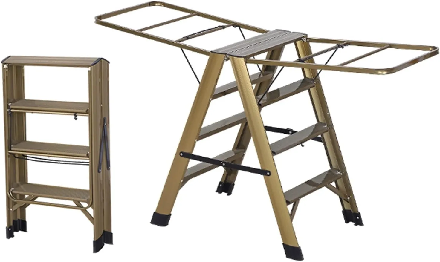 Household Drying Rack Multi-Function Stair Herringbone Ladder Thickened Aluminum Alloy Folding Ladder (Color : Champagne Gold Color, Size : 4 Steps)