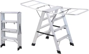Household Drying Rack Multi-Function Stair Herringbone Ladder Thickened Aluminum Alloy Folding Ladder (Color : Silver White, Size : 4 Steps)