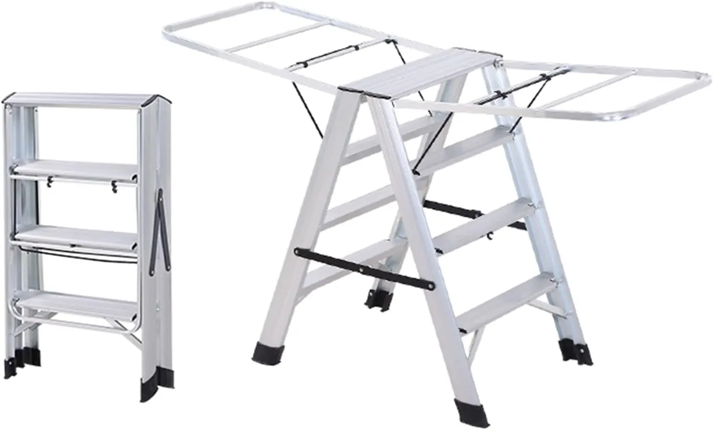 Household Drying Rack Multi-Function Stair Herringbone Ladder Thickened Aluminum Alloy Folding Ladder (Color : Silver White, Size : 4 Steps)