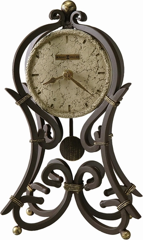 Howard Miller Vercelli Accent Mantel Clock, Classic Round Design Analog Dial Quartz Movement, Iron Finish Durable Vintage Style Idle Alarm Clock with Levelers for Home Decor, Office & Living Room