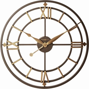 Howard Miller York Station Oversized Wall Clock – Aged Iron Finish, Skeleton Design, Antique Gold Accents, Battery-Operated Quartz Movement, Quiet Operation for Living Room, Kitchen, or Office