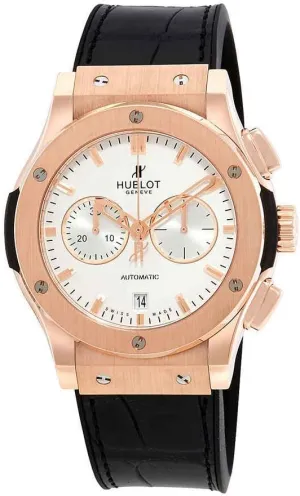 Hublot Classic Fusion Silver Dial Black Leather Band 18 Carat Rose Gold Case Automatic Men's Watch 541.OX.2610.LR