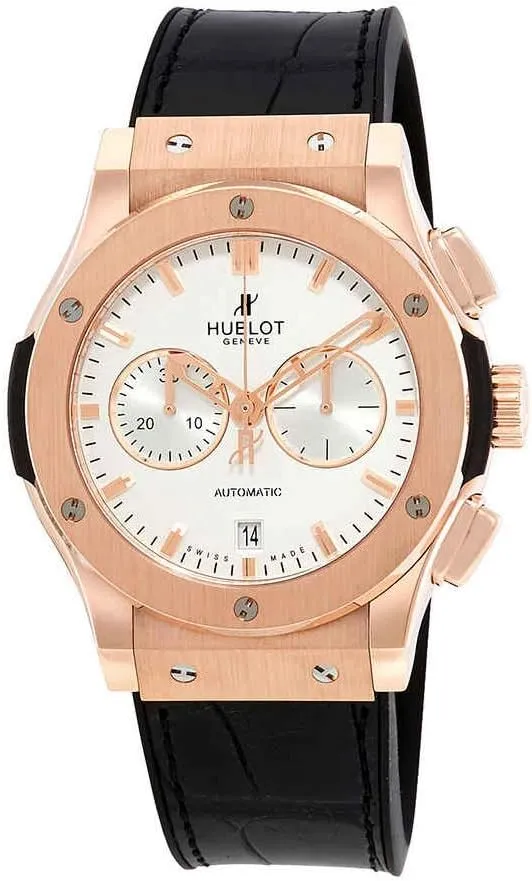 Hublot Classic Fusion Silver Dial Black Leather Band 18 Carat Rose Gold Case Automatic Men's Watch 541.OX.2610.LR