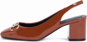 iadore Women Fashion Patent Leather Low Block Heel Pumps Chic Slingbacks with Gold Studded Round Toes Shoes Size 5-12 US