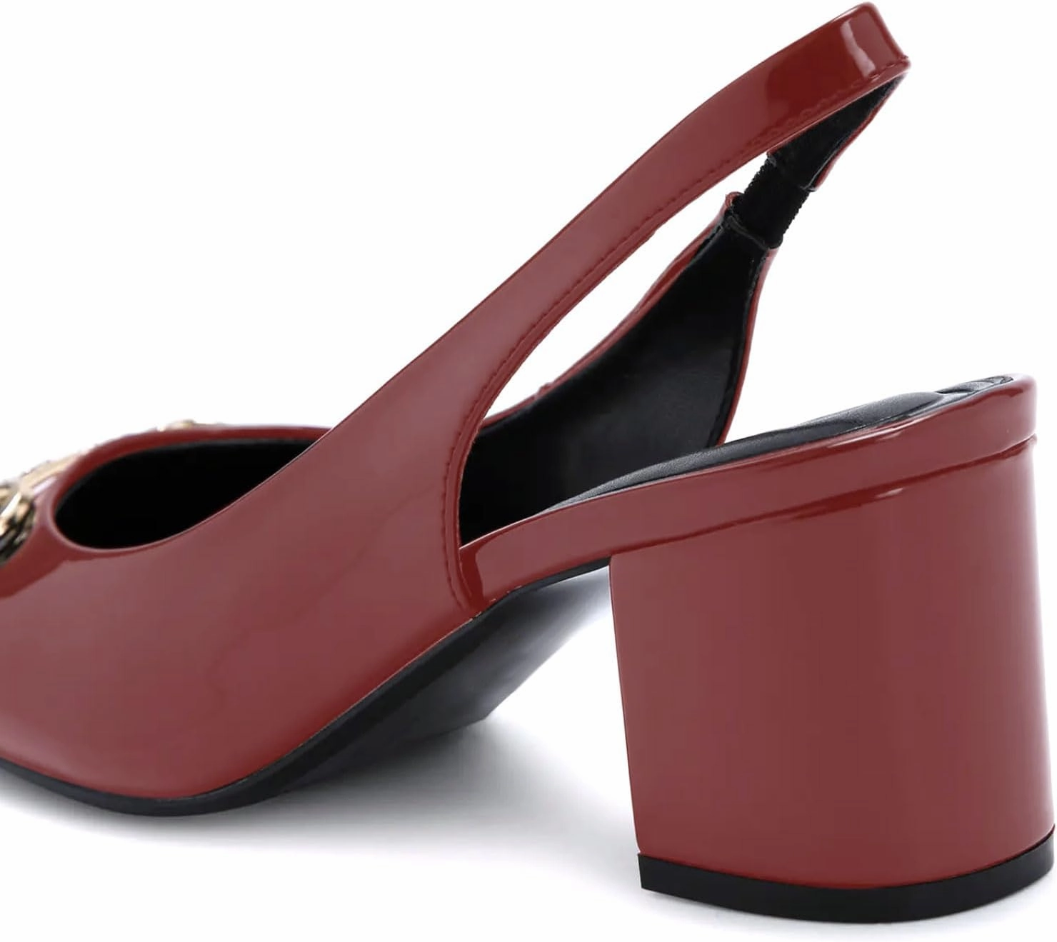 iadore Women Fashion Patent Leather Low Block Heel Pumps Chic Slingbacks with Gold Studded Round Toes Shoes Size 5-12 US