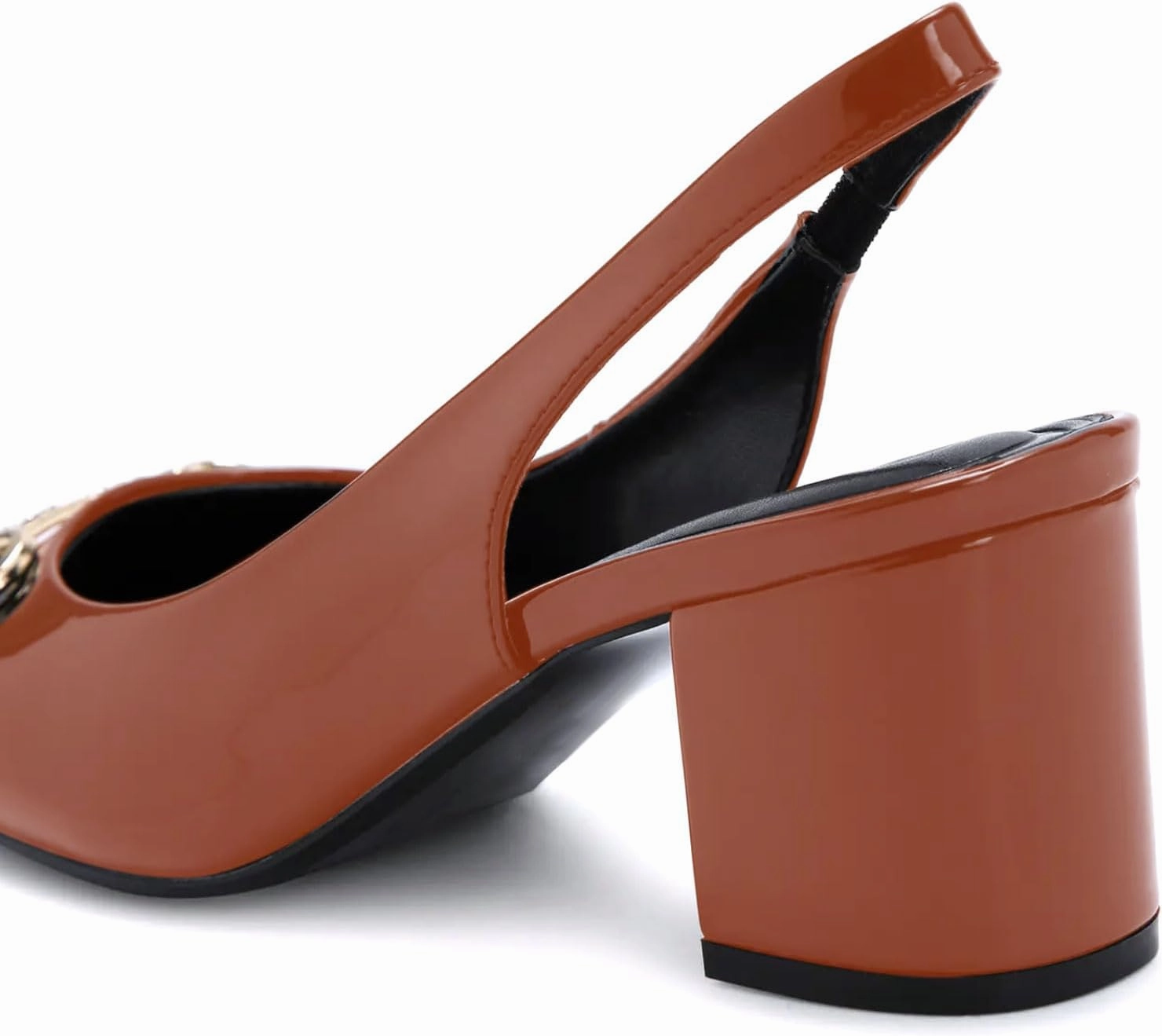 iadore Women Fashion Patent Leather Low Block Heel Pumps Chic Slingbacks with Gold Studded Round Toes Shoes Size 5-12 US