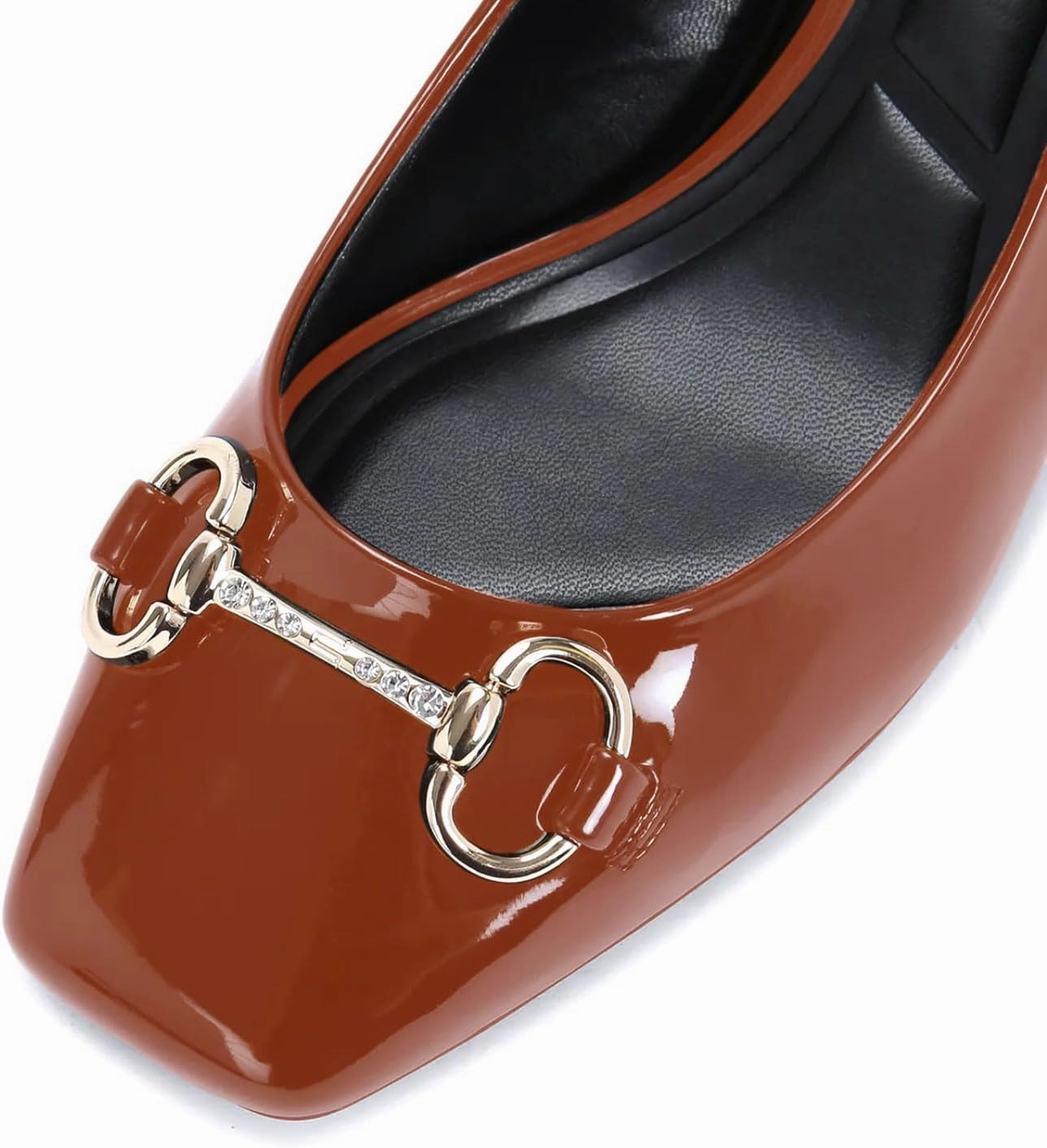 iadore Women Fashion Patent Leather Low Block Heel Pumps Chic Slingbacks with Gold Studded Round Toes Shoes Size 5-12 US