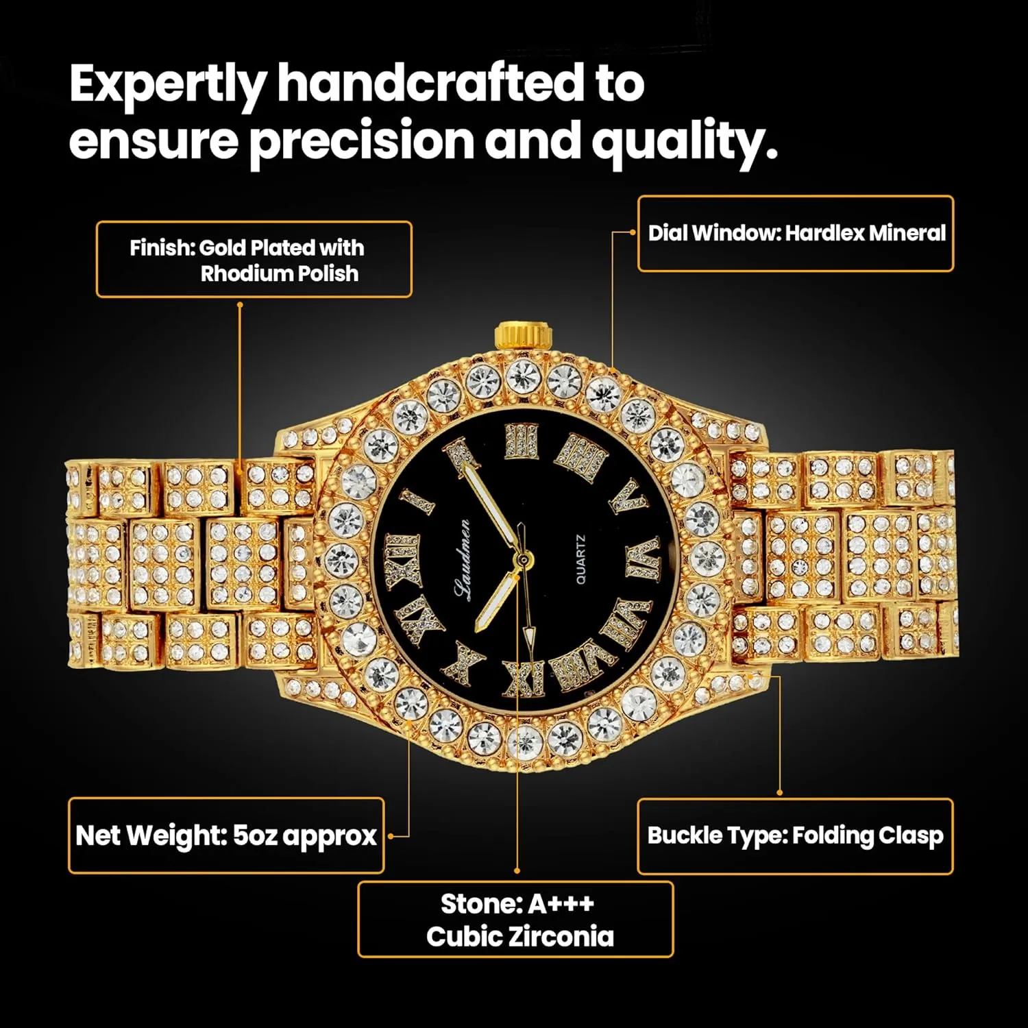 Iced Out 44MM Colorful Dial Gold Plated Big Diamond Roman Numeral Watch, Full Icy Cuban Link 18 Inch Necklace Chain, Bracelet Luxury Bling Gift Set