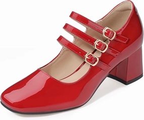 IDIFU IN2 Mary Jane Shoes Women's Pumps Dress Shoes for Women Block Chunky Low Short Square Closed Toe Thick Heels Wedding Work Prom Bride Lady Flight Attendant Comfortable Cute Vintage Pumps Shoes