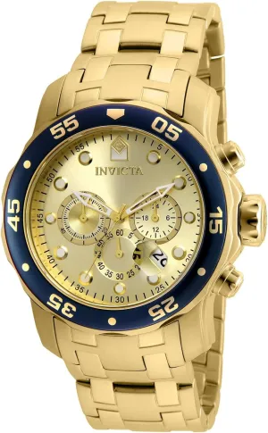 Invicta Mens Pro Diver Scuba Swiss Chronograph Champagne Dial 18k Gold Plated Watch 80068