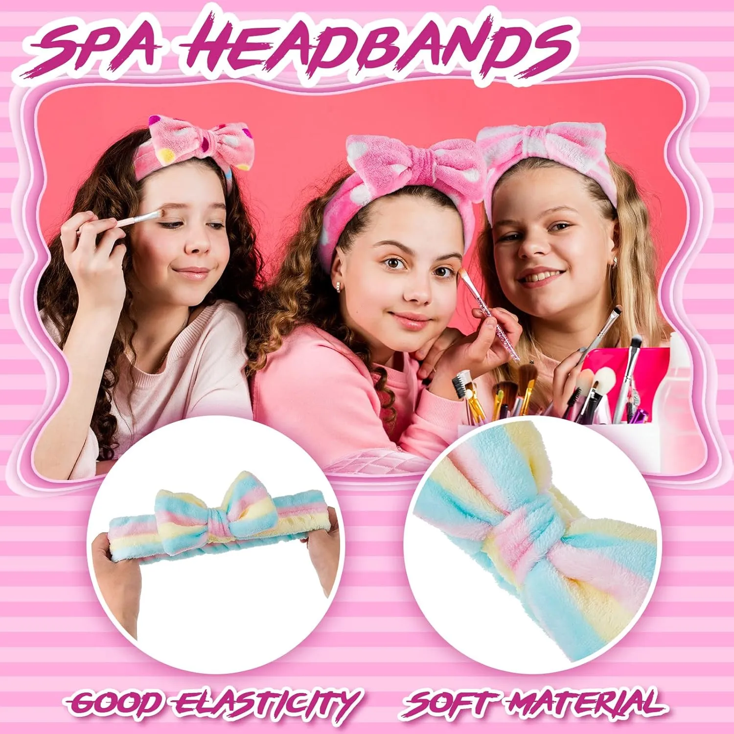 Jecery 18 Pcs Spa Party Supplies for Girls 6 Satin Kimono Robe 6 Spa Headband 6 Disposable Foam Pedicure Slippers (Rose,Size 12)