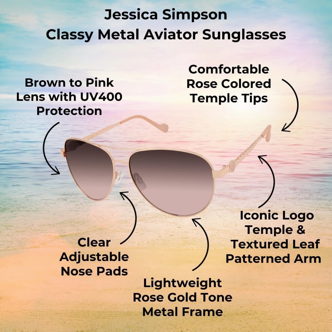 Jessica Simpson Women's J5702 Elegant Metal Aviator Pilot Sunglasses with UV400 Protection