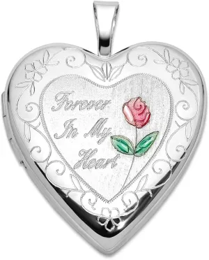 JewelryWeb 925 Sterling Silver Rhodium Plate Epoxy 20mm Forever In My Love Heart Rose-Heart Locket-Locket Necklace for Women