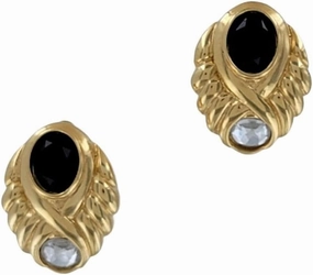 Joan Rivers Signed Gold Tone Black Jeweled Twist Clip On Earrings 1 1/8" Fashion Earrings for Women Trendy Accessories for Women Stylish Additions