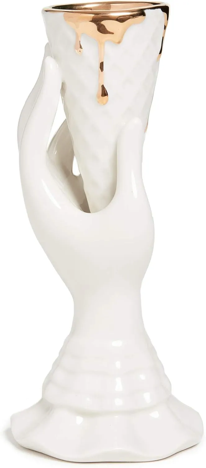 Jonathan Adler Women's Gilded I-Scream Vase, White, One Size