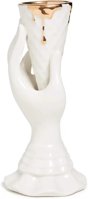 Jonathan Adler Women's Gilded I-Scream Vase, White, One Size