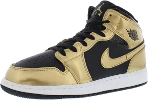Jordan Big Kid's 1 Mid SE Black/Metallic Gold-White (DR6967 071) (us_Footwear_Size_System, Big_Kid, Men, Numeric, Medium, Numeric_4)