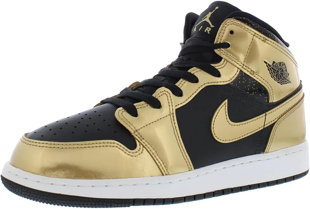 Jordan Big Kid's 1 Mid SE Black/Metallic Gold-White (DR6967 071) (us_Footwear_Size_System, Big_Kid, Men, Numeric, Medium, Numeric_4)