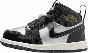 Jordan 1 Mid SE Baby/Toddler Shoes (FZ3939-001, Black/Metallic Silver/Sail/Metallic Gold)