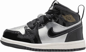 Jordan 1 Mid SE Baby/Toddler Shoes (FZ3939-001, Black/Metallic Silver/Sail/Metallic Gold)