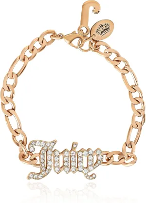 Juicy Couture Logo Clear Stone Bracelet for Women 7.5", Gold-Tone Bling Juicy Bracelet
