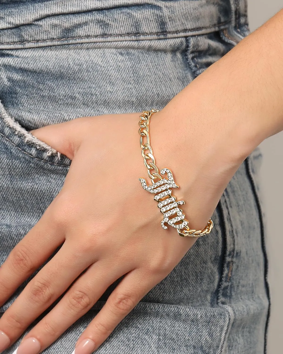 Juicy Couture Logo Clear Stone Bracelet for Women 7.5", Gold-Tone Bling Juicy Bracelet