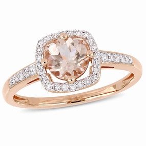 Julie Leah Morganite & Diamond Halo Ring in 10k Rose Gold
