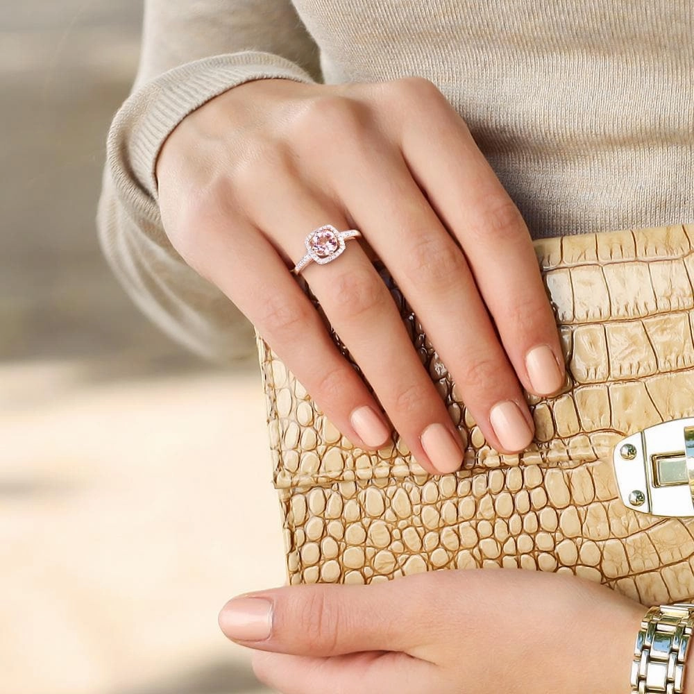 Julie Leah Morganite & Diamond Halo Ring in 10k Rose Gold
