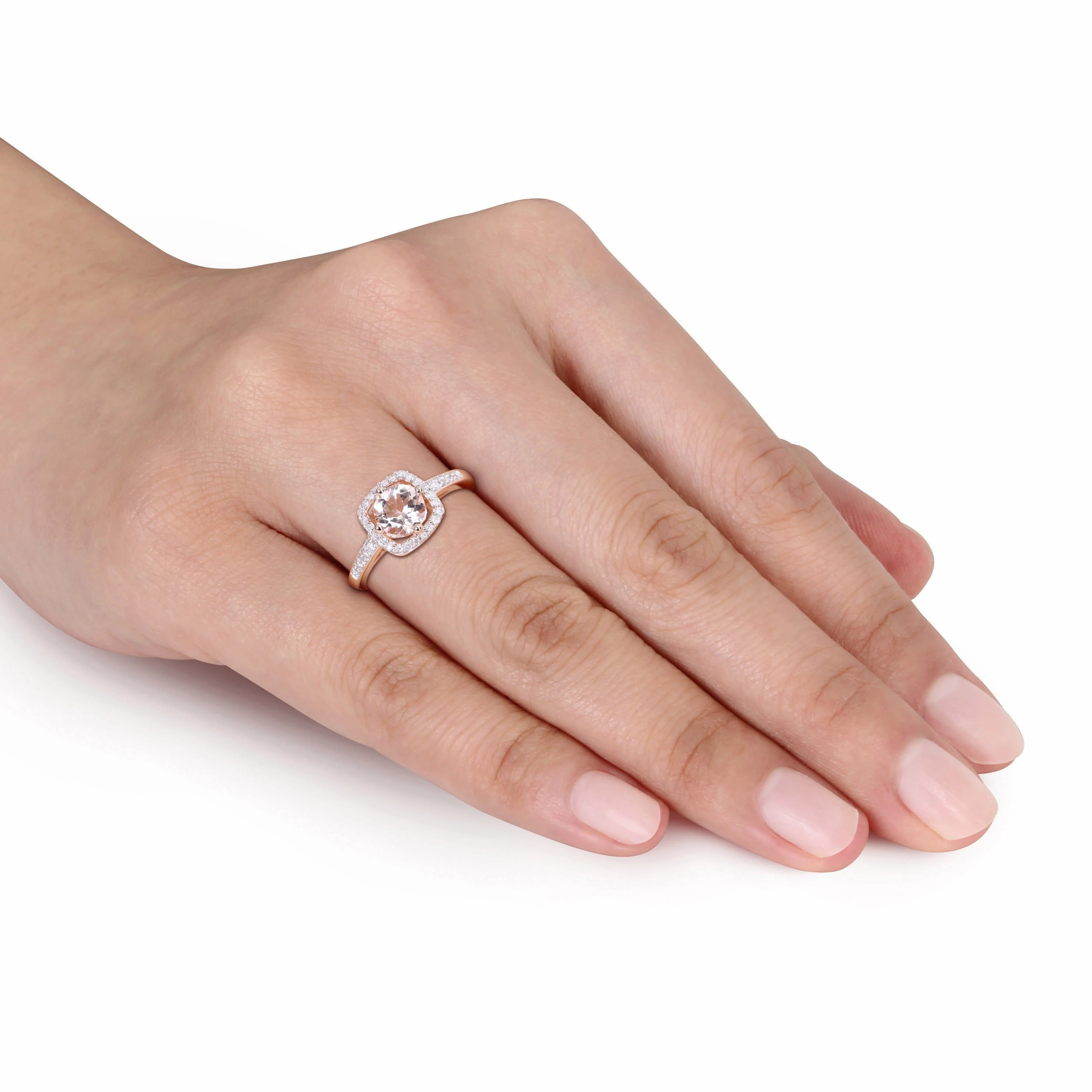 Julie Leah Morganite & Diamond Halo Ring in 10k Rose Gold