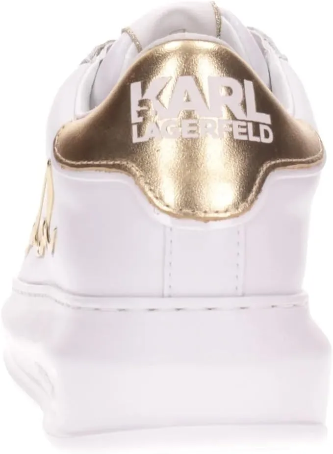 KARL LAGERFELD Women's Kapri Signia Low-Top Sneakers, White with Gold Accents, Platform Sole
