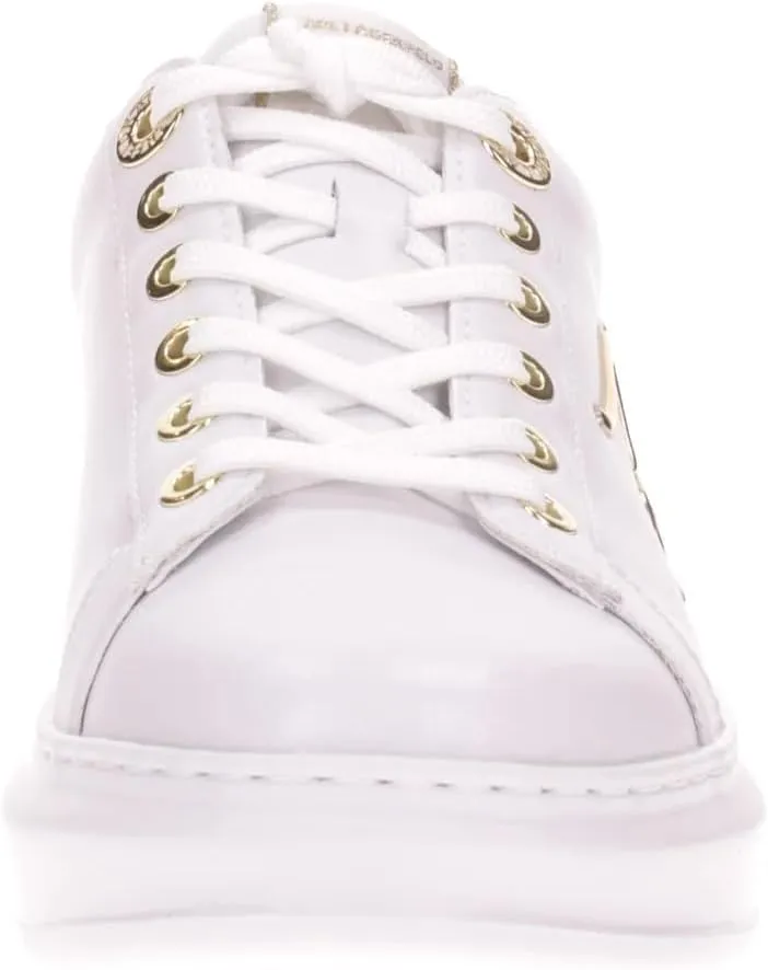 KARL LAGERFELD Women's Kapri Signia Low-Top Sneakers, White with Gold Accents, Platform Sole