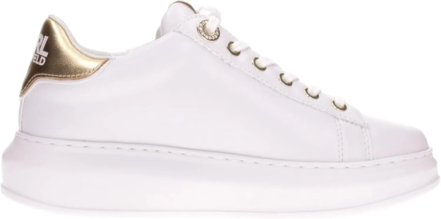 KARL LAGERFELD Women's Kapri Signia Low-Top Sneakers, White with Gold Accents, Platform Sole