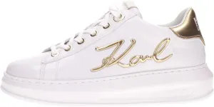 KARL LAGERFELD Women's Kapri Signia Low-Top Sneakers, White with Gold Accents, Platform Sole
