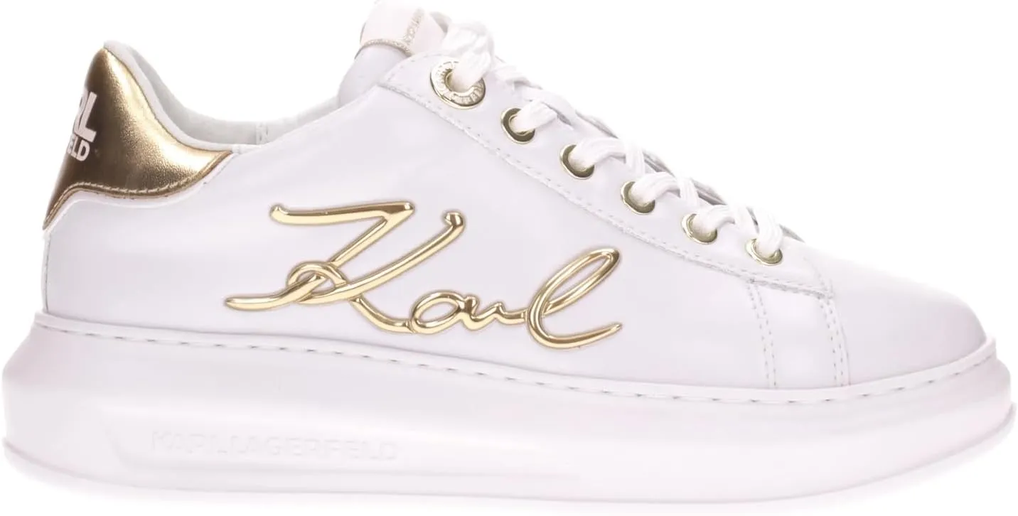 KARL LAGERFELD Women's Kapri Signia Low-Top Sneakers, White with Gold Accents, Platform Sole