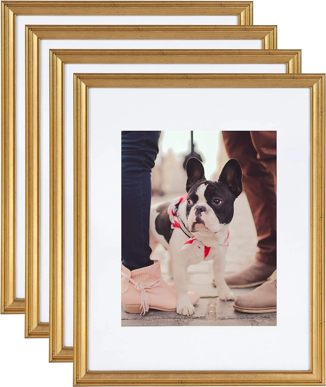 Kate and Laurel Adlynn Wall Picture Frame Set, 11" x 14" matted to 8" x 10", Gold, Set of 4