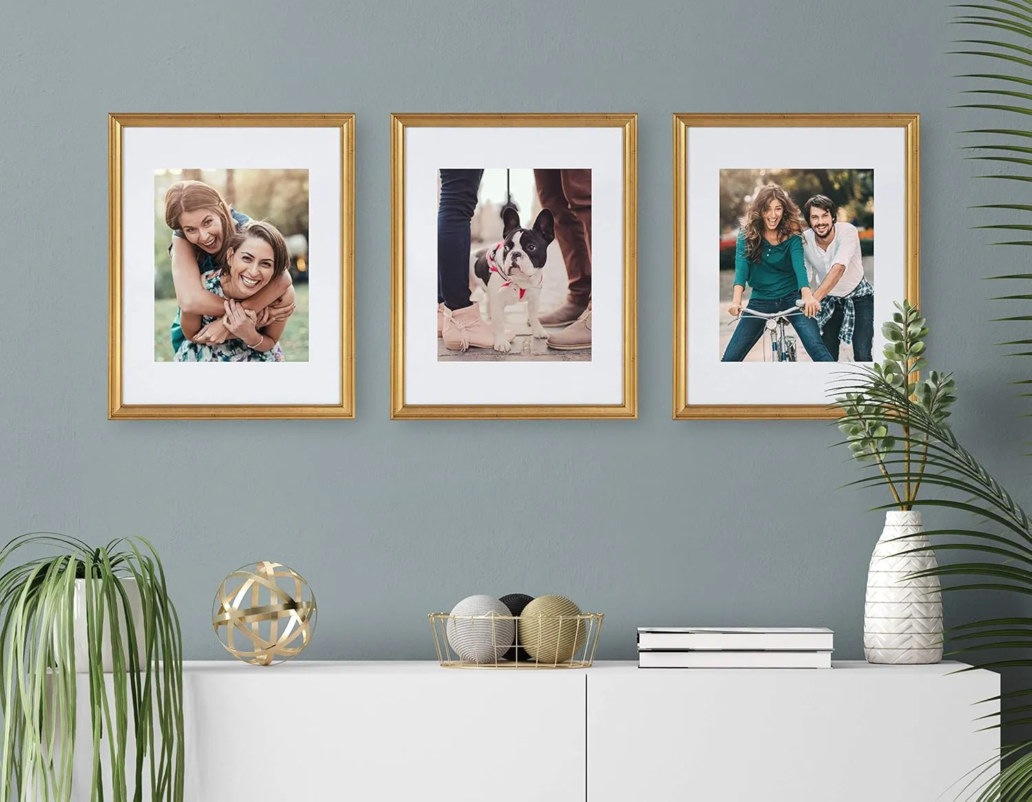 Kate and Laurel Adlynn Wall Picture Frame Set, 11" x 14" matted to 8" x 10", Gold, Set of 4