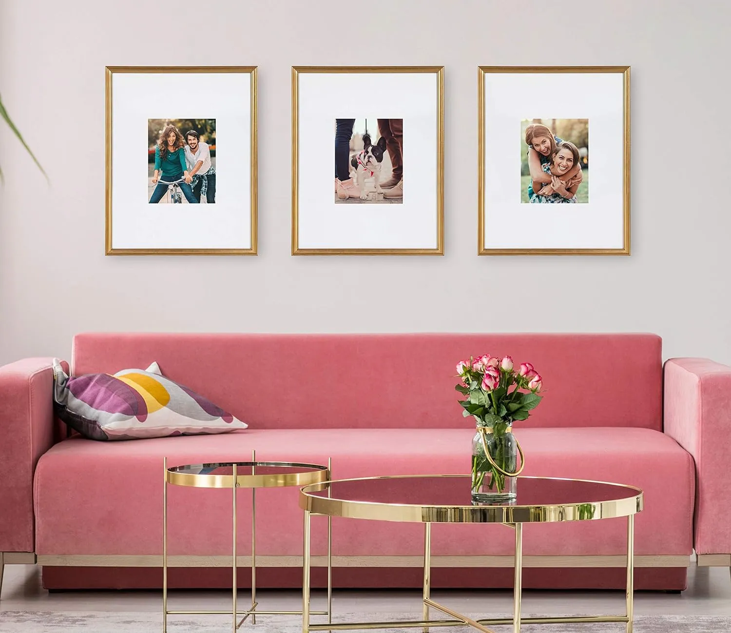 Kate and Laurel Adlynn Wall Picture Frame Set, 16" x 20" matted to 8" x 10", Gold, Set of 3