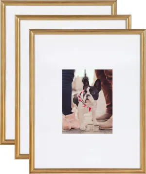 Kate and Laurel Adlynn Wall Picture Frame Set, 16" x 20" matted to 8" x 10", Gold, Set of 3