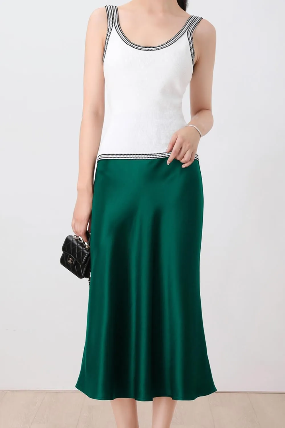 Keasmto Leopard Skirt for Women Midi Length High Waist Silk Satin Elasticized Cheetah Casual Ladies Skirts