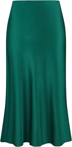 Keasmto Leopard Skirt for Women Midi Length High Waist Silk Satin Elasticized Cheetah Casual Ladies Skirts