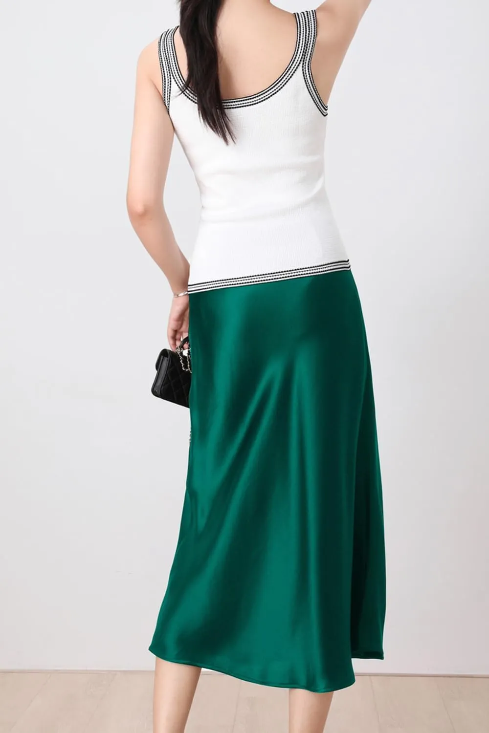 Keasmto Leopard Skirt for Women Midi Length High Waist Silk Satin Elasticized Cheetah Casual Ladies Skirts
