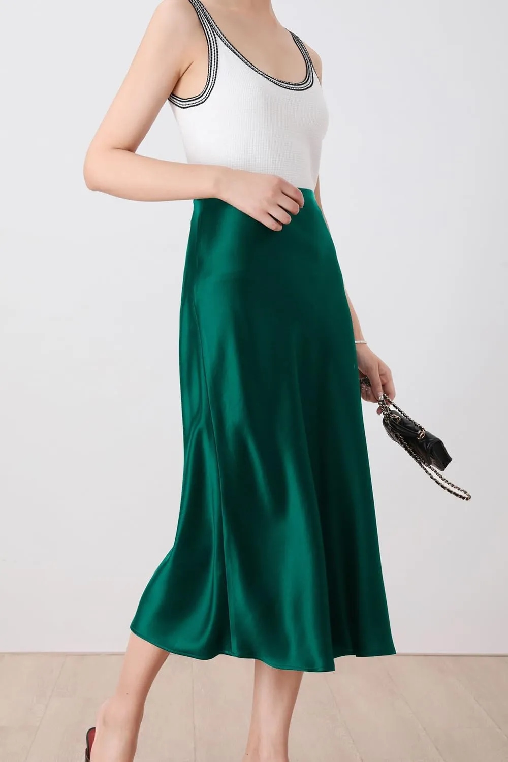 Keasmto Leopard Skirt for Women Midi Length High Waist Silk Satin Elasticized Cheetah Casual Ladies Skirts