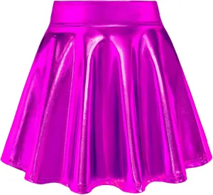 KEREDA Girls Metallic Skater Skirts Shiny Flared Holographic Skort