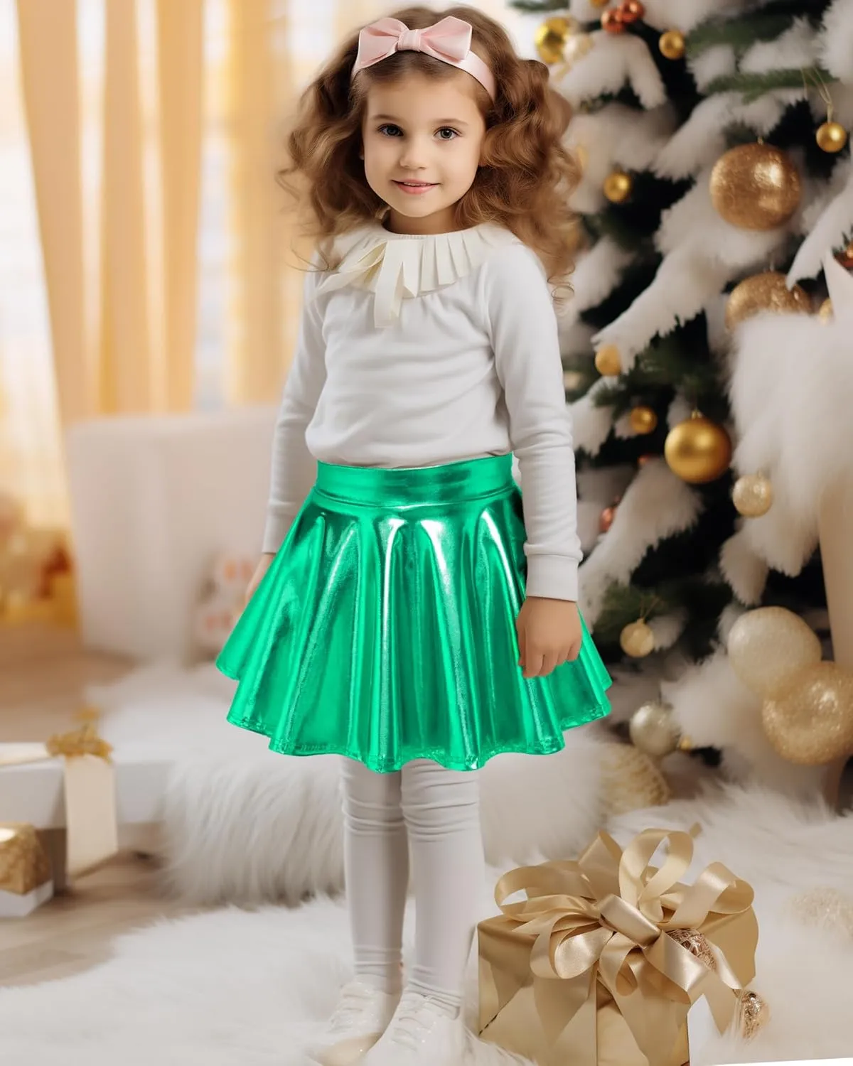 KEREDA Girls Metallic Skater Skirts Shiny Flared Holographic Skort