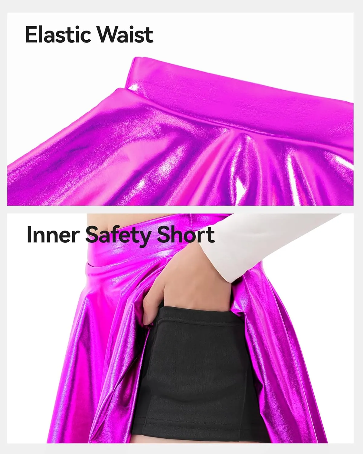 KEREDA Girls Metallic Skater Skirts Shiny Flared Holographic Skort