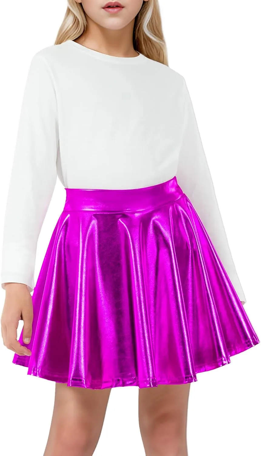 KEREDA Girls Metallic Skater Skirts Shiny Flared Holographic Skort