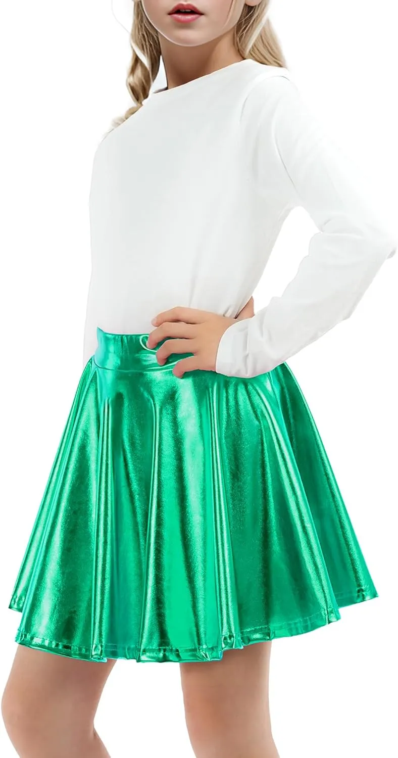 KEREDA Girls Metallic Skater Skirts Shiny Flared Holographic Skort