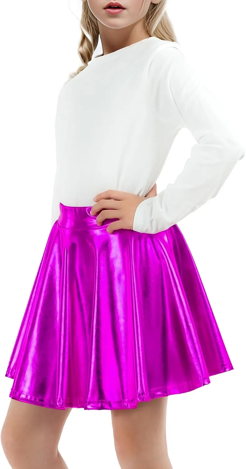 KEREDA Girls Metallic Skater Skirts Shiny Flared Holographic Skort