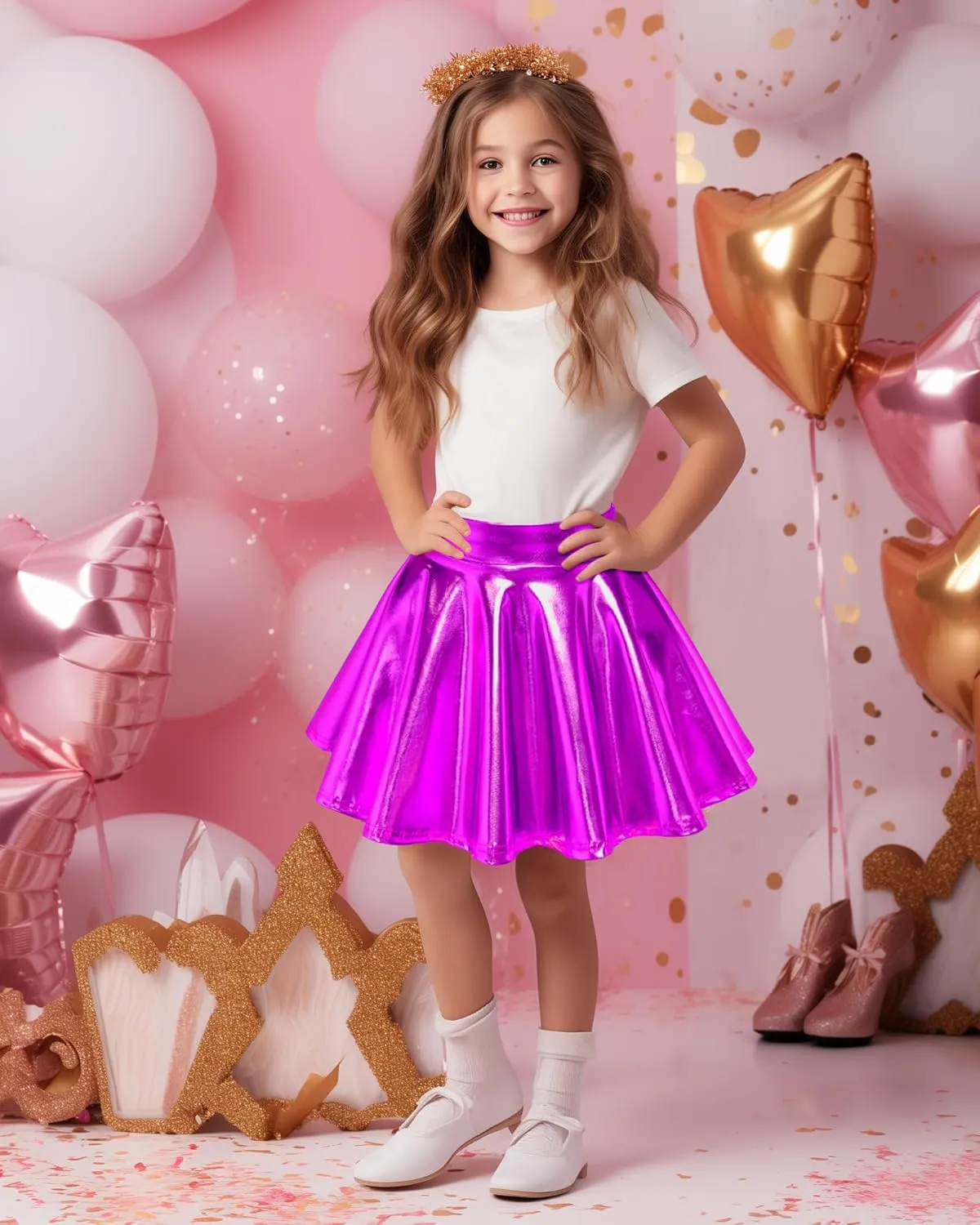 KEREDA Girls Metallic Skater Skirts Shiny Flared Holographic Skort